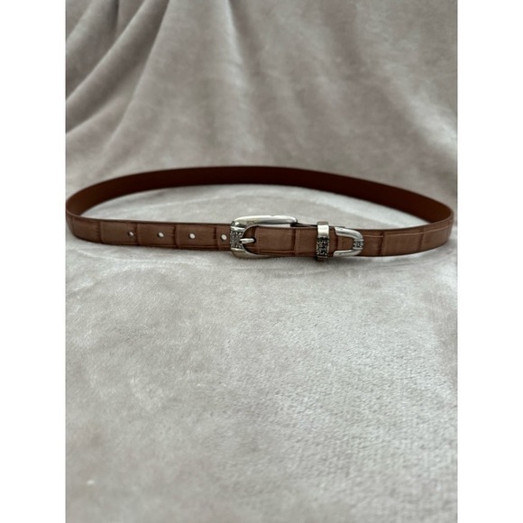 Women’s Vintage Embossed Full Grain Leather Belt Tan with Silver Buckle Size L - Picture 2 of 6